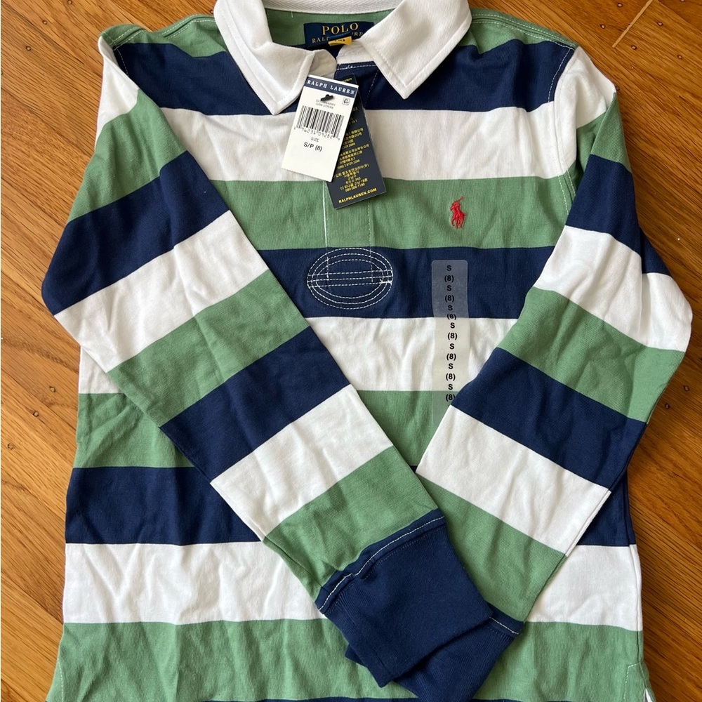 Polo by Ralph Lauren Kids Long Sleeve Rugby Shirt - Green, Blue, White